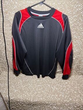 adidas Black and Red Long-Sleeve Athletic Top